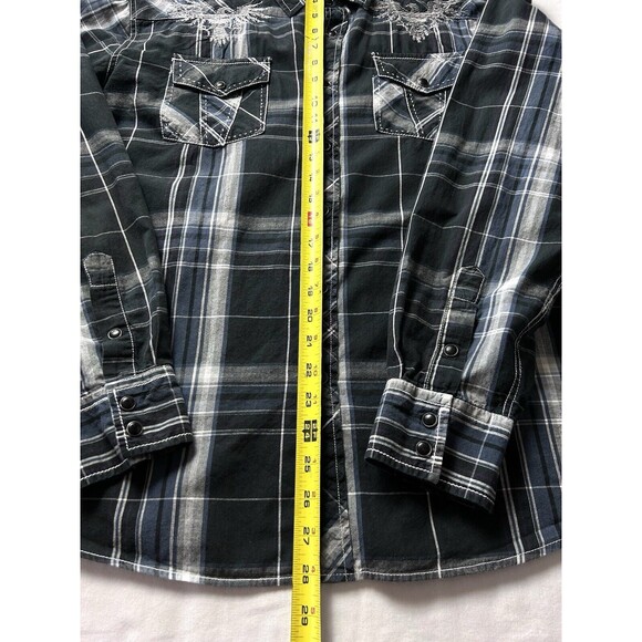 Eighty Eight Platinum Mens‎ Large black Plaid long Sleeve Button Up Embroidered - Picture 3 of 11
